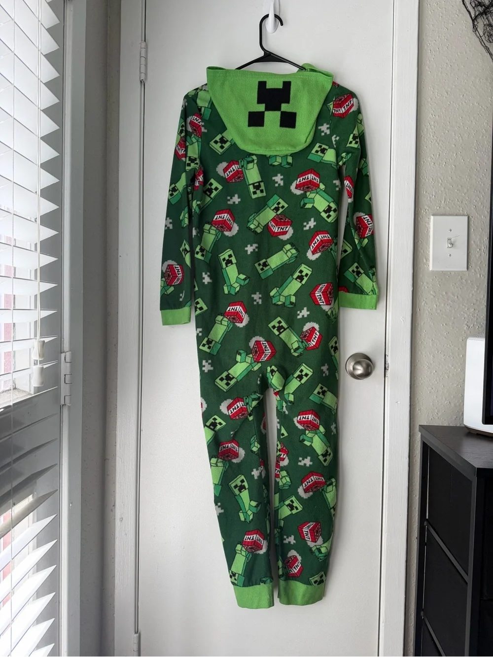 Green Creeper-Print Kids One-Piece Bodysuit with Hood